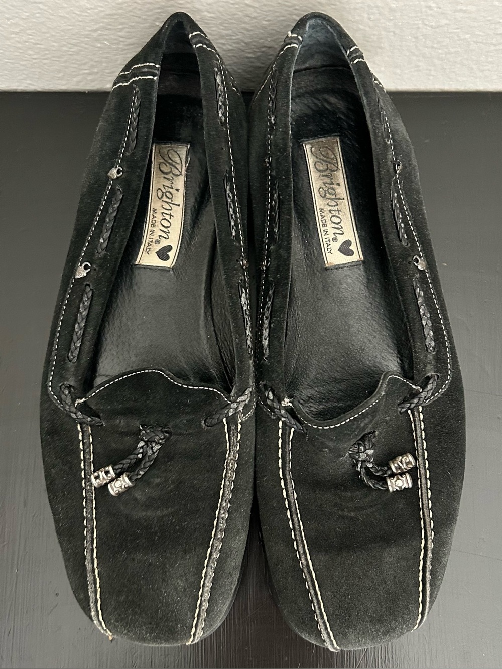 Brighton ULANI 4 Slip On Loafers Womens 8 M Black Suede Silver Charms Shoe